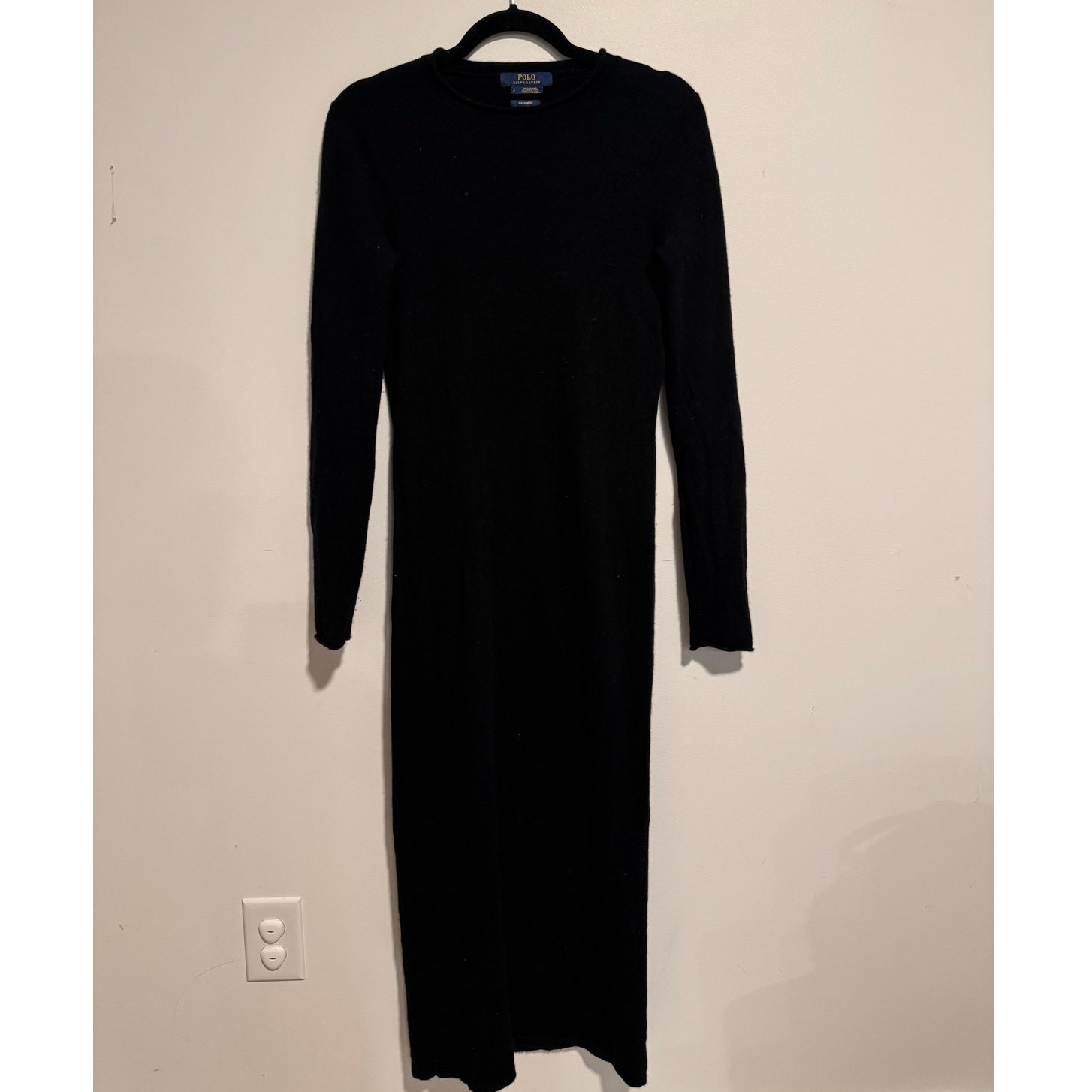 Polo Ralph Lauren 100% Cashmere Black Long Sleeve Sweater Dress Maxi Size Small